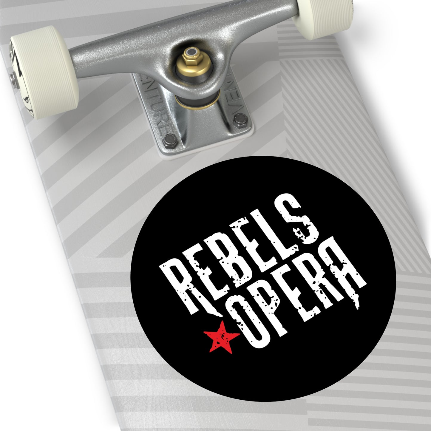 Round Sticker — "Rebels Opera" Distressed Logo Black Vinyl