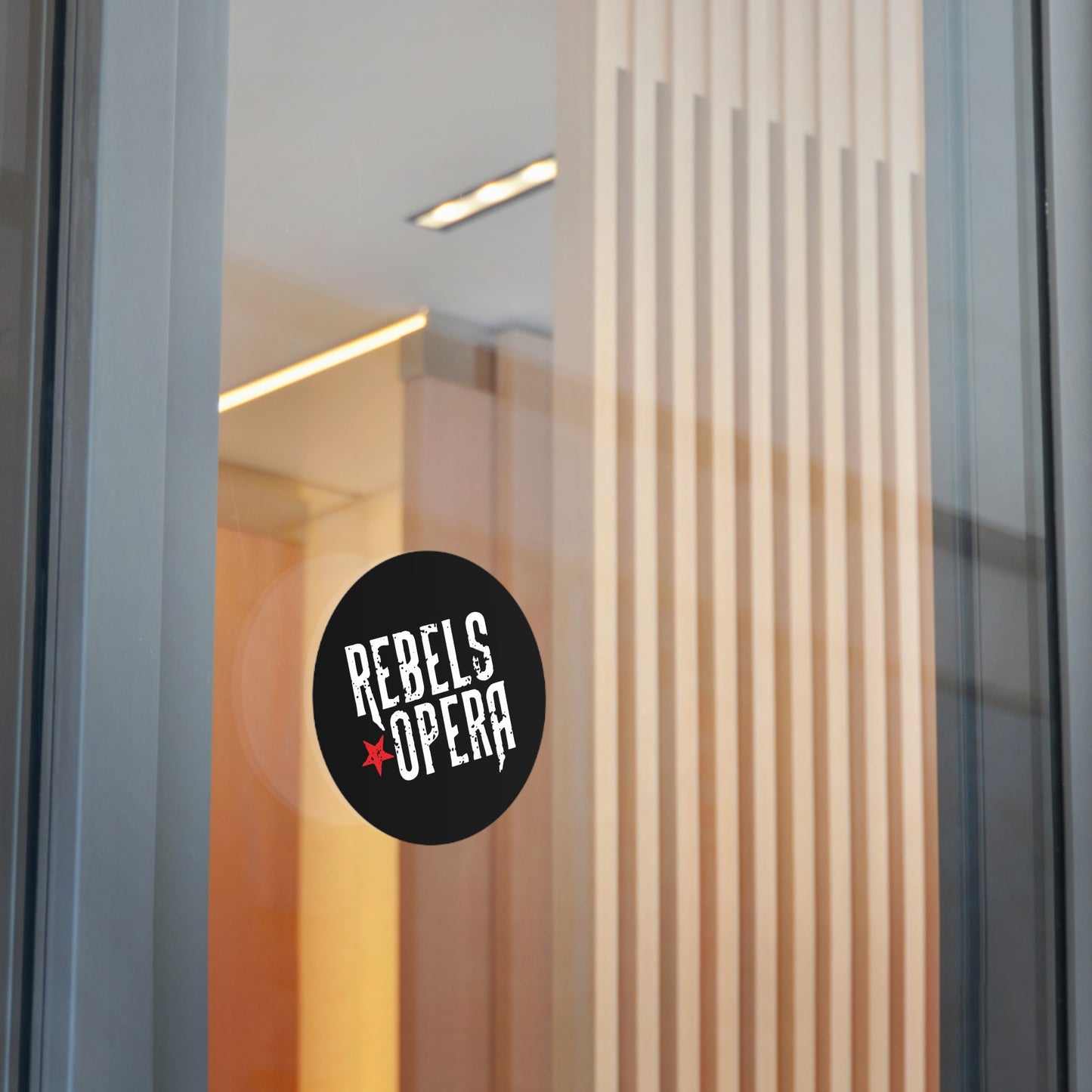Round Sticker — "Rebels Opera" Distressed Logo Black Vinyl